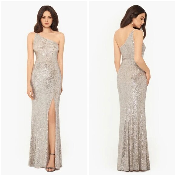 NWT Xscape One Shoulder Stretch Sequin Gold Gown $259 - Picture 1 of 8